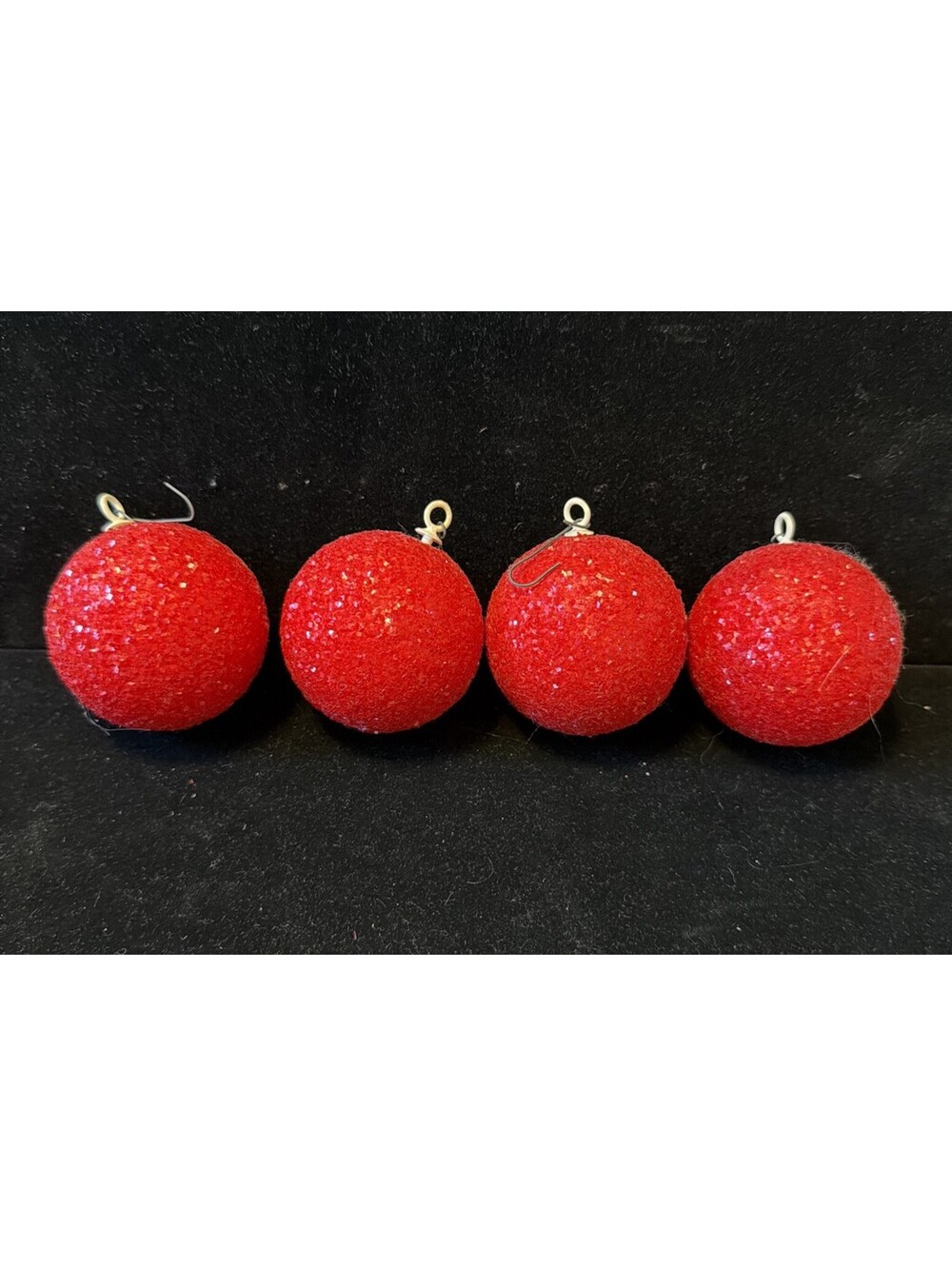 MID CENTURY RETRO VINTAGE  RED GLITTER UNBREAKABLE CHRISTMAS TREE ORNAMENTS